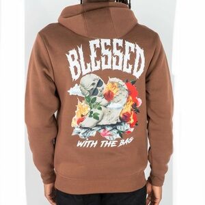 Rebel Minds Brown “Blessed w/ the Bag” Graphic Fleece Lined Hoodie (M)